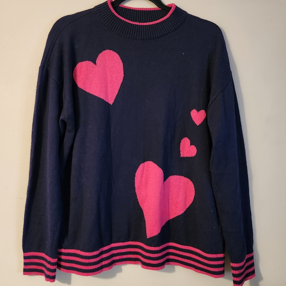 Talbots Mock Neck Heart Print Sweater